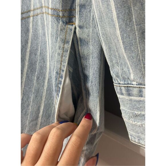 NWOT ONETEASPOON Prophecy Long Sleeve Blue Denim Stripped Shorts Romper Jumpsuit - Picture 6 of 13